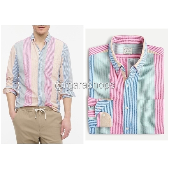 J. CREW Slim Seersucker Stripe Shirt - Picture 1 of 6